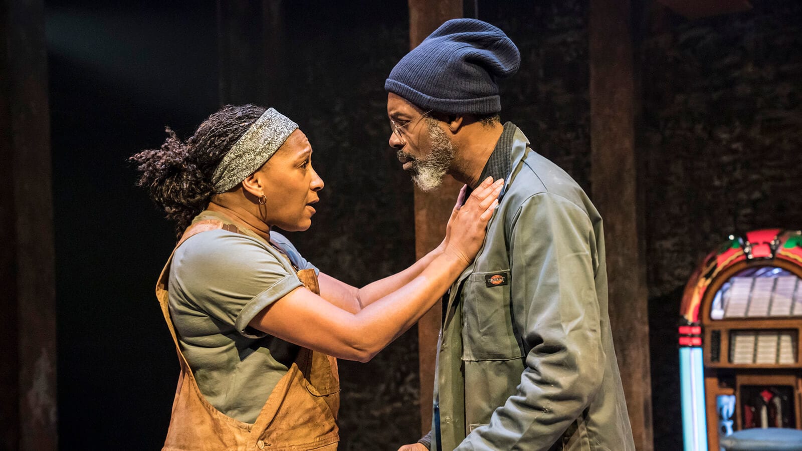 Clare Perkins and Wil Johnson in Sweat at the Donmar Warehouse. Photo Johan Persson